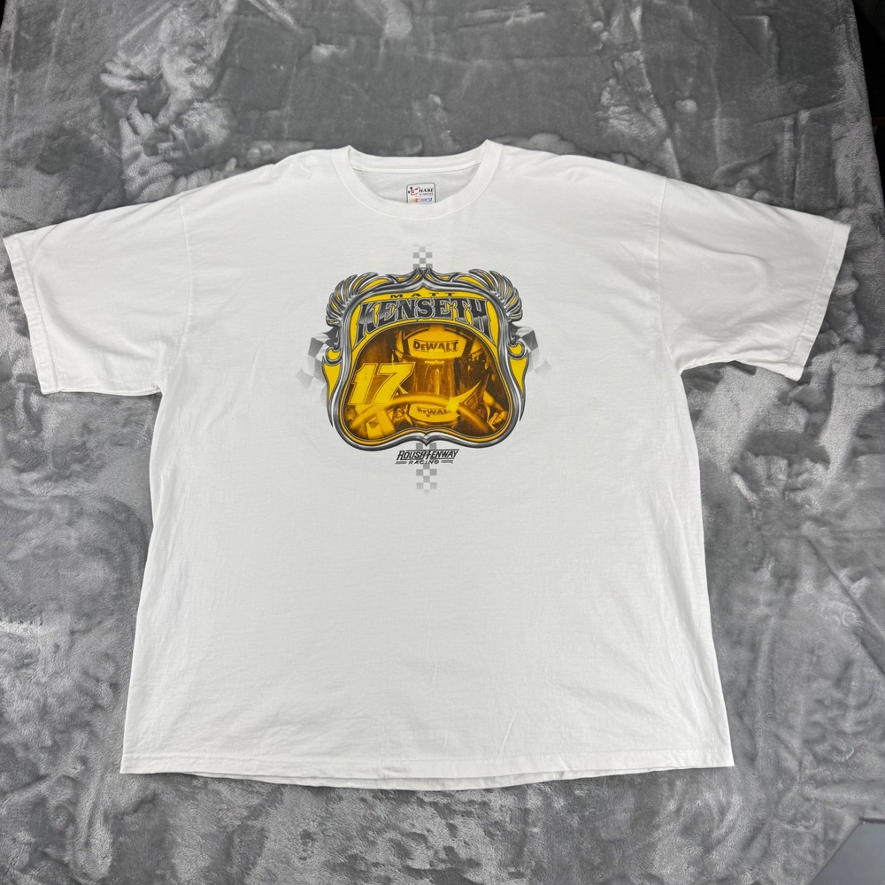 Vintage Matt Kenseth NASCAR T Shirt Mens 2XL White DeWalt Roush Fenway Racing 17 - Picture 1 of 16